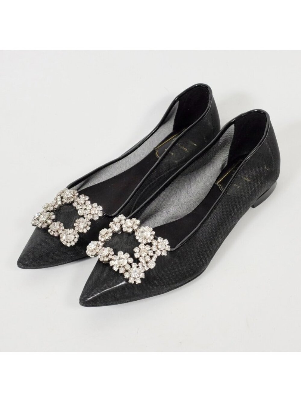 Roger Vivier 37 US 7 ballet flats shoes strass crystal buckle black mesh